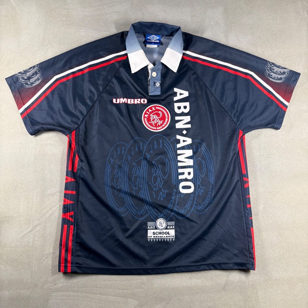Vintage Umbro Ajax Amsterdam Soccer Jersey XL Navy ABN-AMRO Made in England